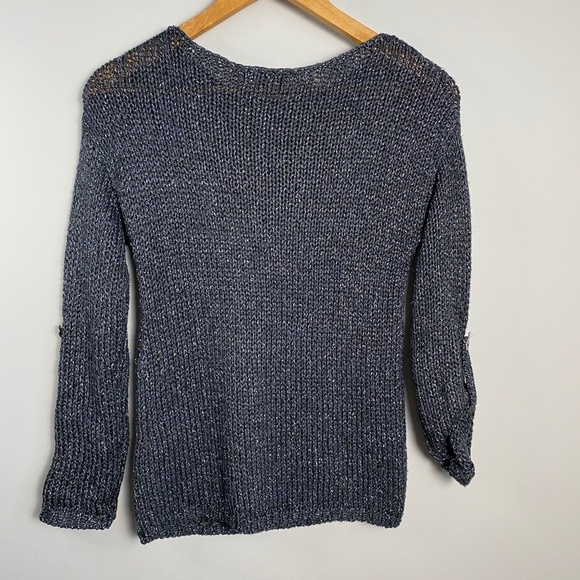 RW & Co. Women's Metallic Charcoal Long Sleeve Knit Sweater Size XS Roll-tabs - Picture 6 of 13